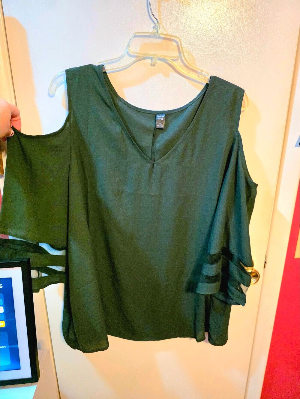 Emery Rose Dark Green Cold Shoulder Top Size 3XL